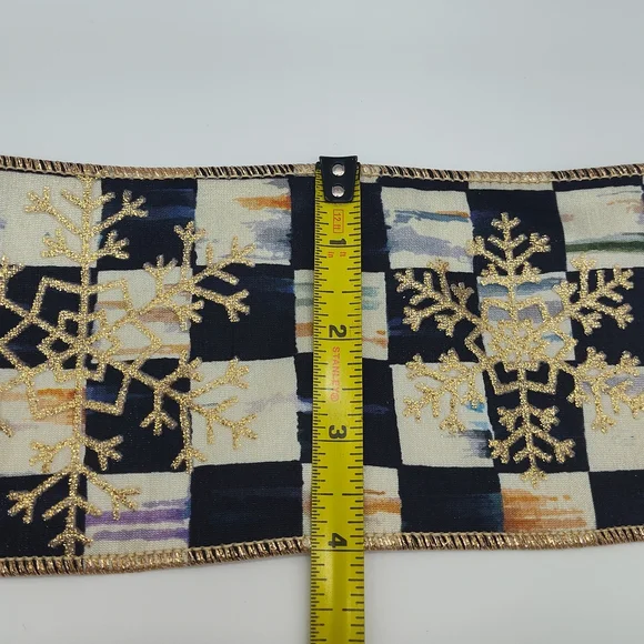 MACKENZIE-CHILDS 3 (Three) Yards Wired Ribbon Buffalo Check Gold Snowflake 4" - Picture 7 of 7